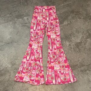 Retro Pink Floral Women's Flare Leggings
